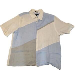 Men's DONNA KARAN NEW YORK  Vintage Linen Shirt w geometric print size large